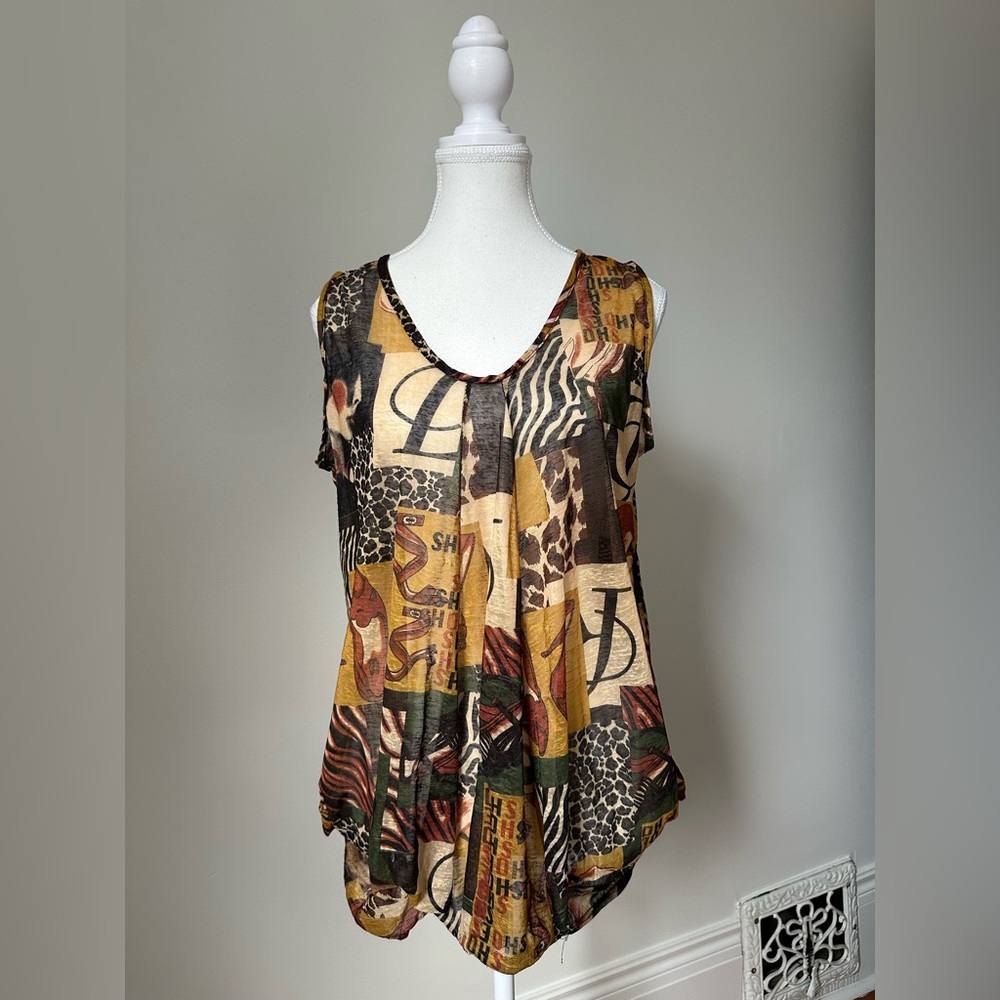 WANDERLUST Y2K Collage Print Animal Art Boho Maximalist Tank Top Size M